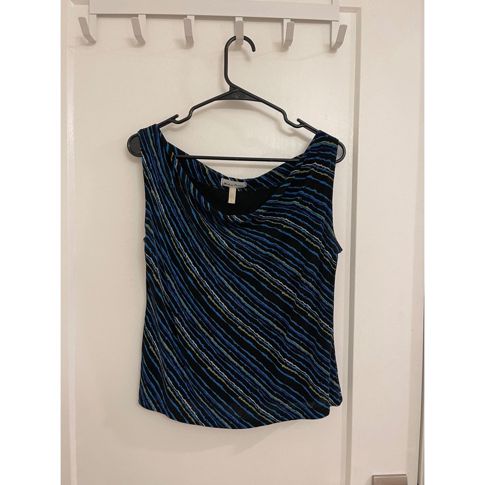 Vintage Y2K 90s Cowl Neck Electric Blue Striped‎ Tank Top Lizzie McGuire